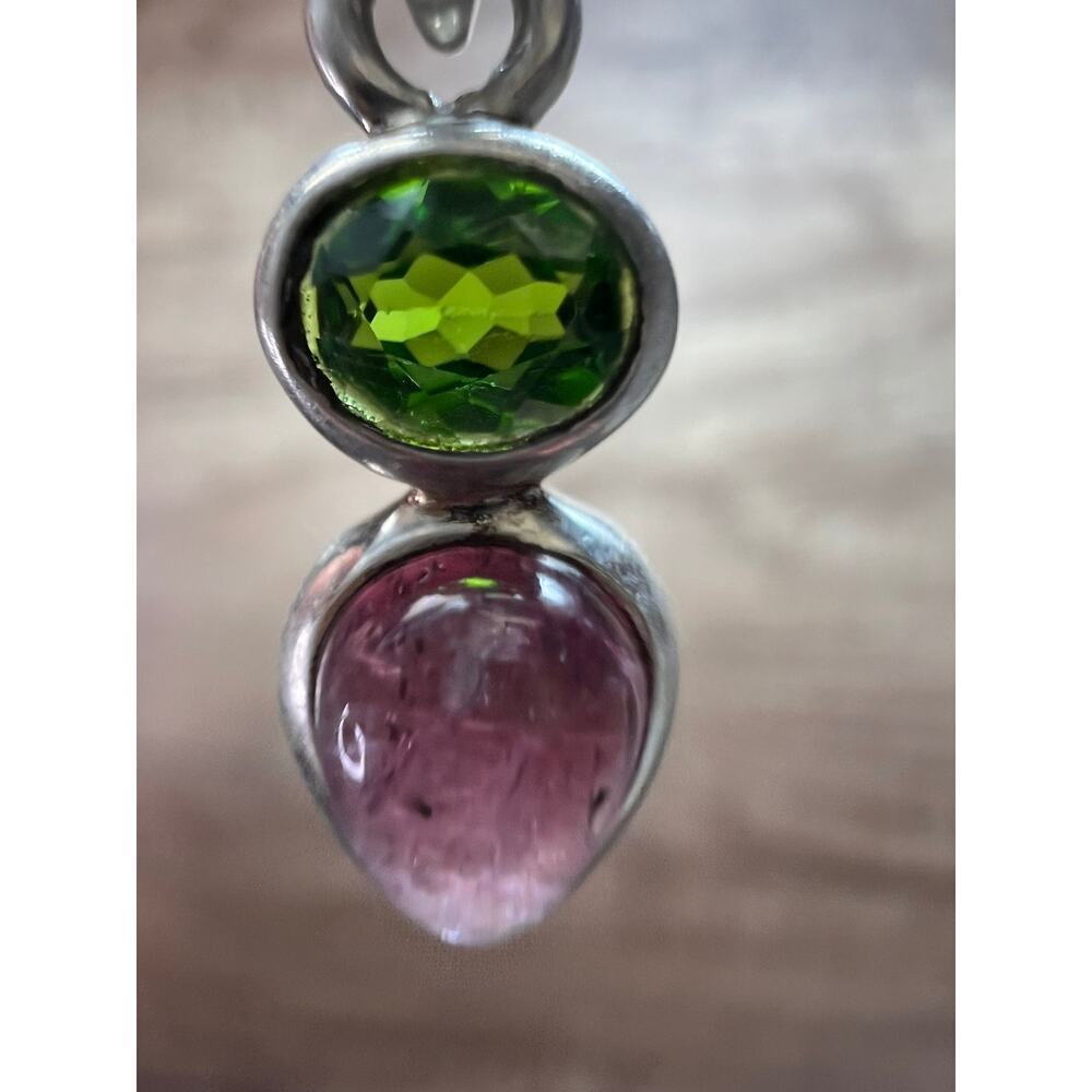 NEW Pink tourmaline and chrome diopside sterling silver pendant 1.65 grams - Picture 6 of 10